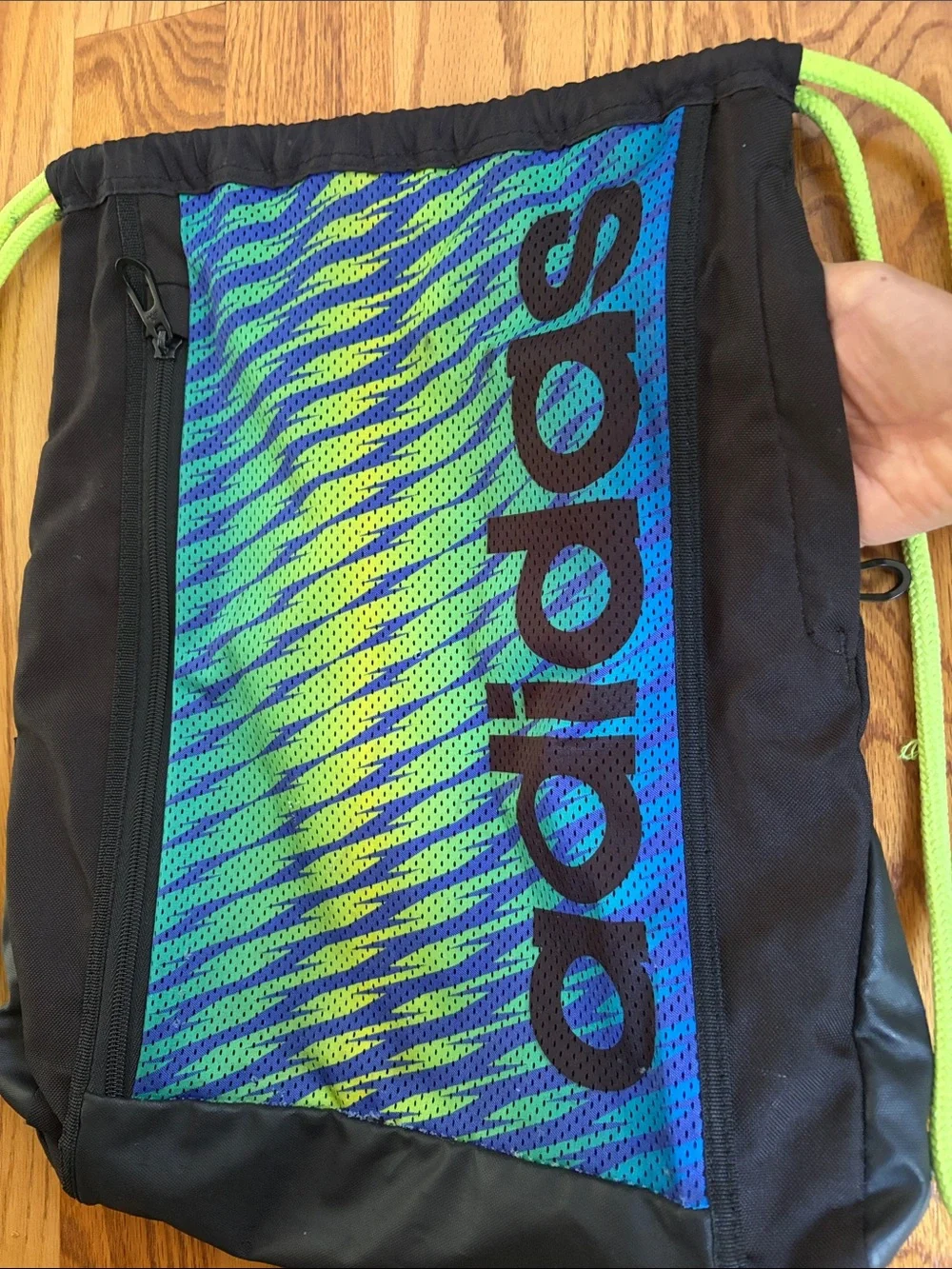 Adidas Blue & Neon Green Drawstring Backpack